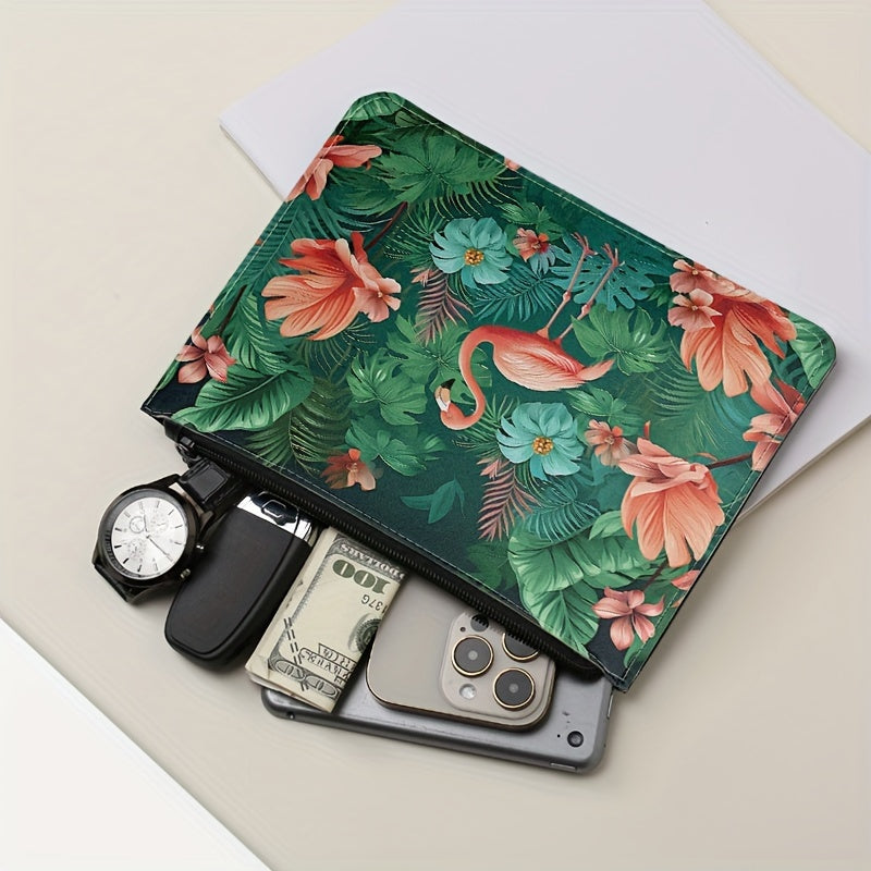 Jungle Flamingo Texture Clutch Bag Soft Leather Envelope Business Cosmetic Bag