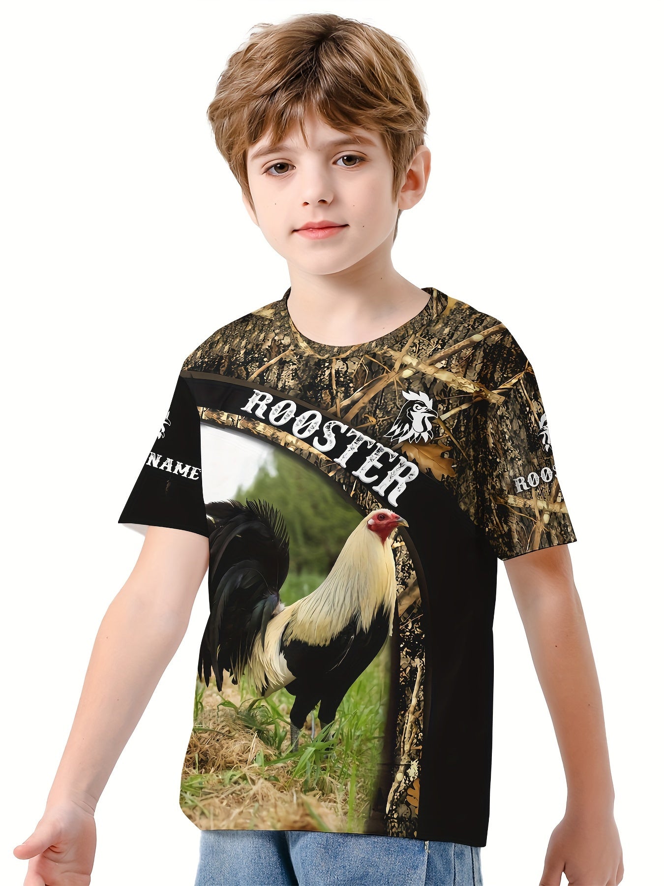 Rooster 3D Print Kids T shirt Boys Summer Lightweight Round Neck Top