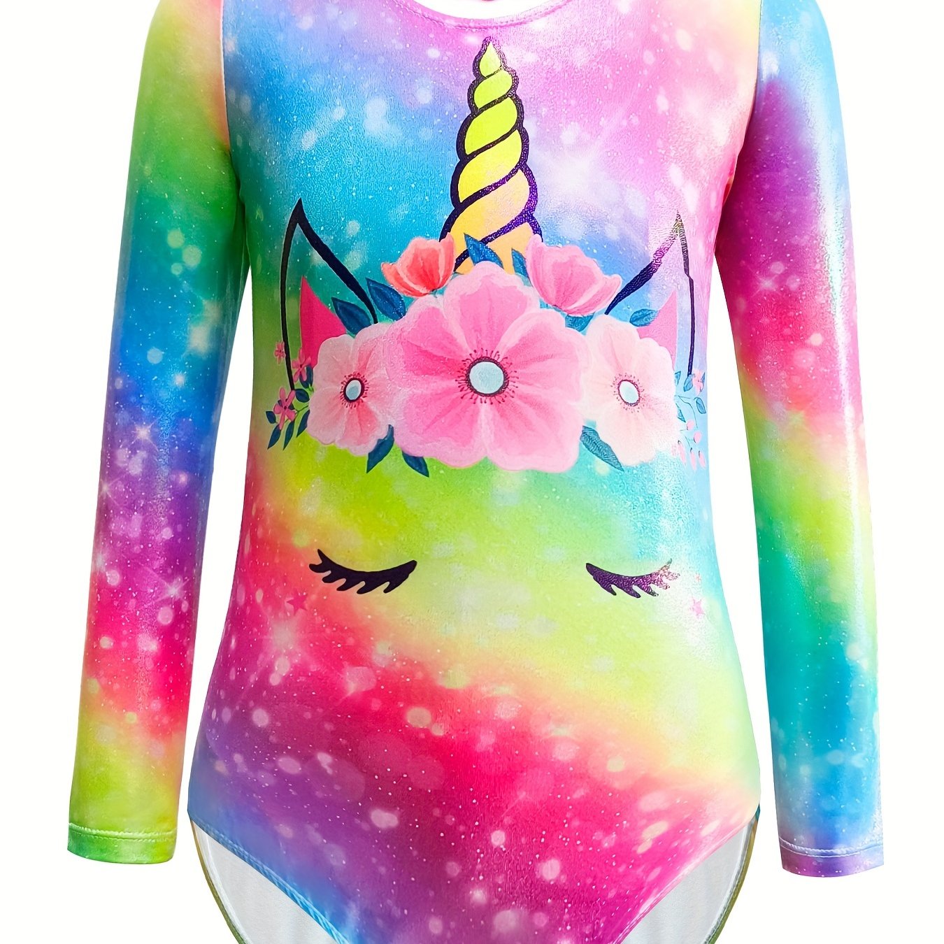 Girls Unicorn Tie Dye Long Sleeve Gymnastics Suit