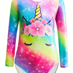 Girls Unicorn Tie Dye Long Sleeve Gymnastics Suit