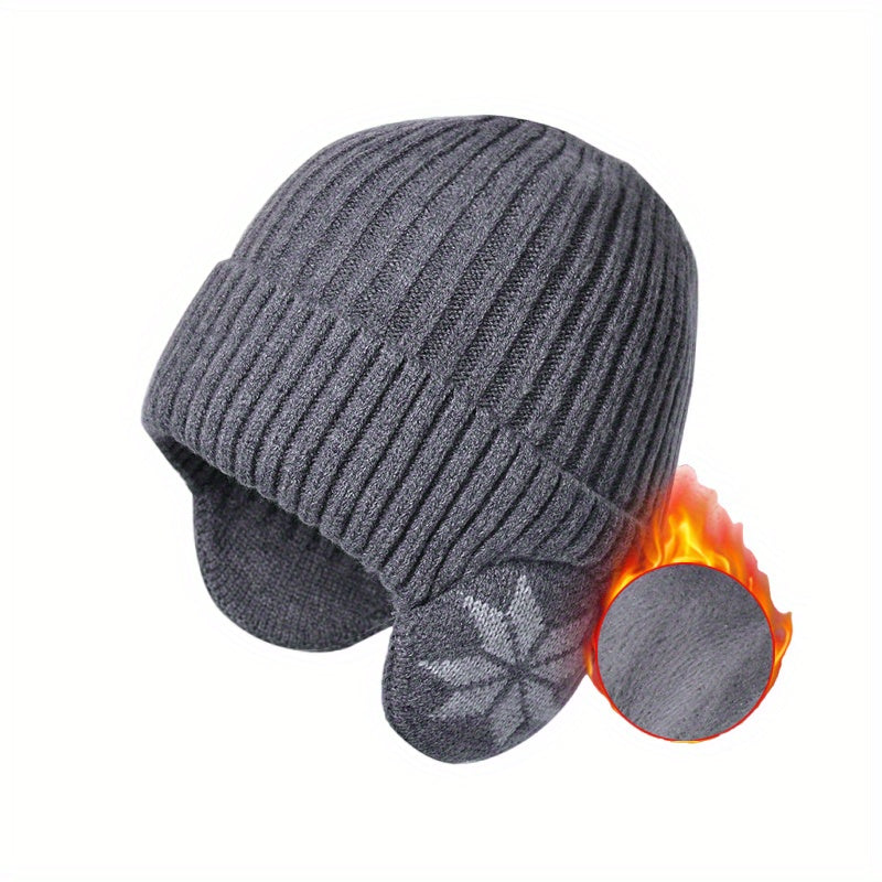 Men's Plush Warm Knitted Hat Beanie Cap With Ear Flaps