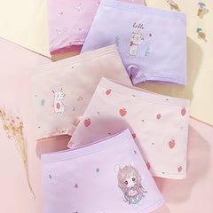 5pcs Girls Cartoon Print Boxer Briefs Underwear
