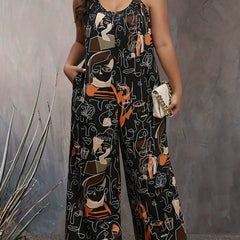 Abstract Print Wide Leg Cami Jumpsuit