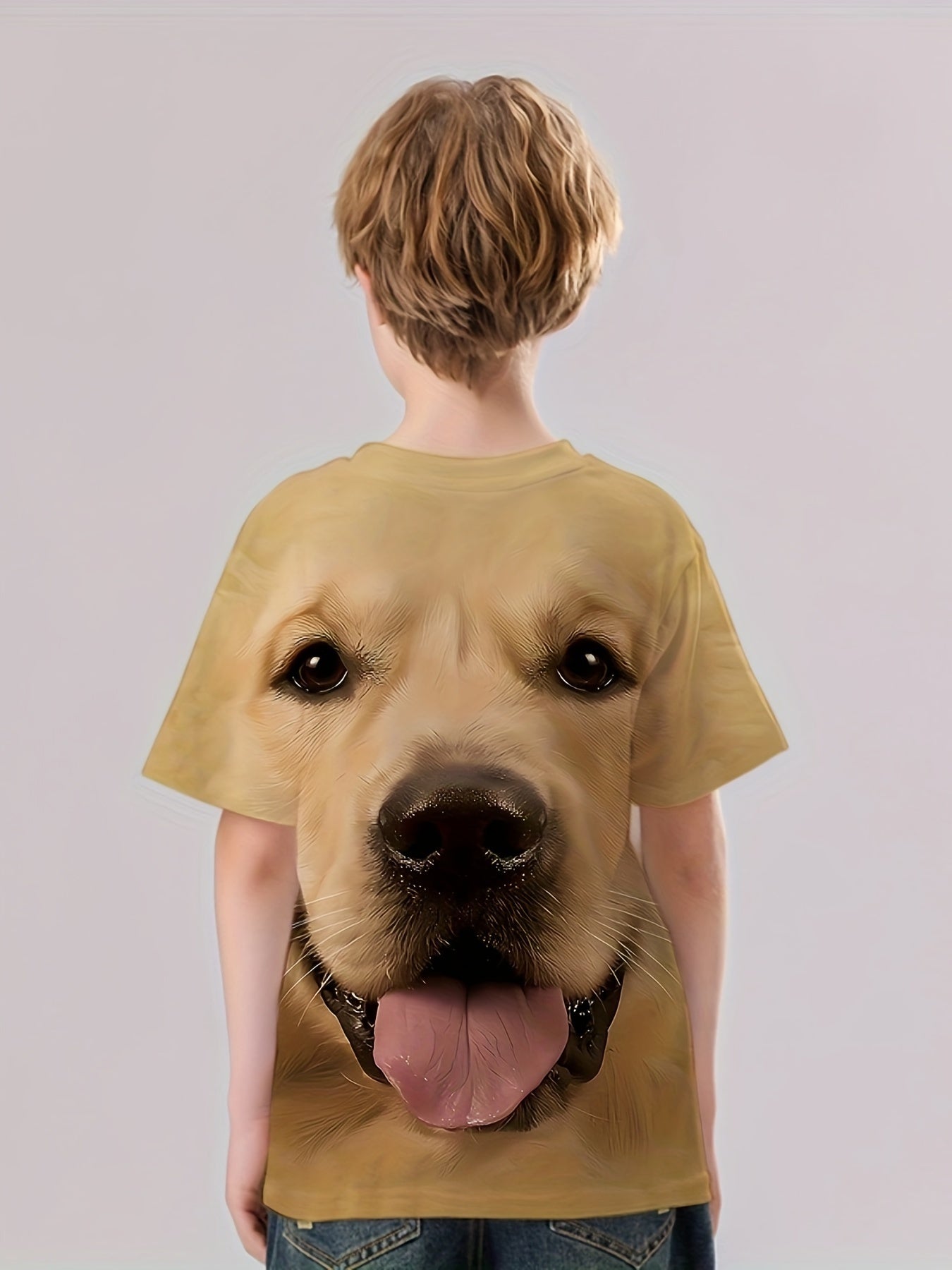 3D Golden Retriever Print Kid's T shirt Short Sleeve Top