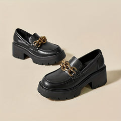 Chain Decor Chunky Heel Loafers Closed Toe Slip On Shoes Women's Walking Shoes