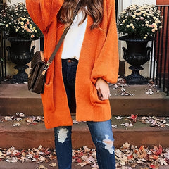 Casual Cardigan Solid Lantern Sleeve Open Front Long Cardigan