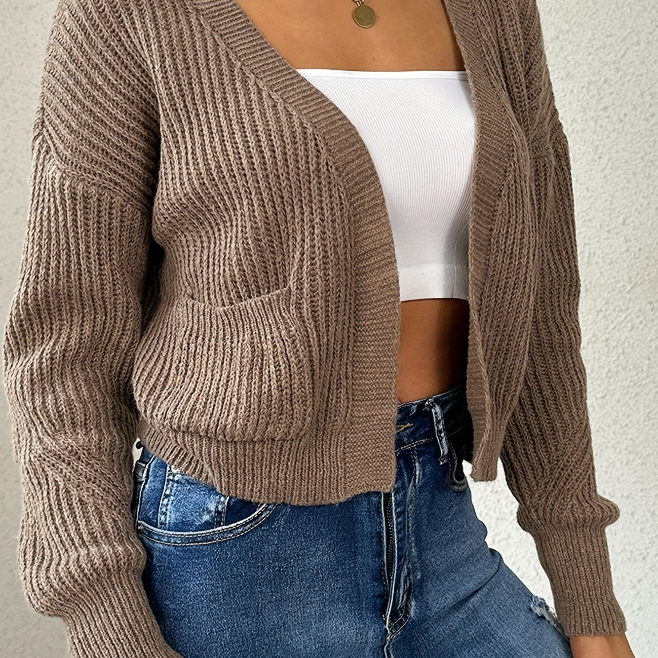 Casual Ribbed Knit Long Sleeve Open Front Cardigan
