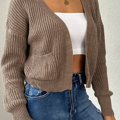 Casual Ribbed Knit Long Sleeve Open Front Cardigan