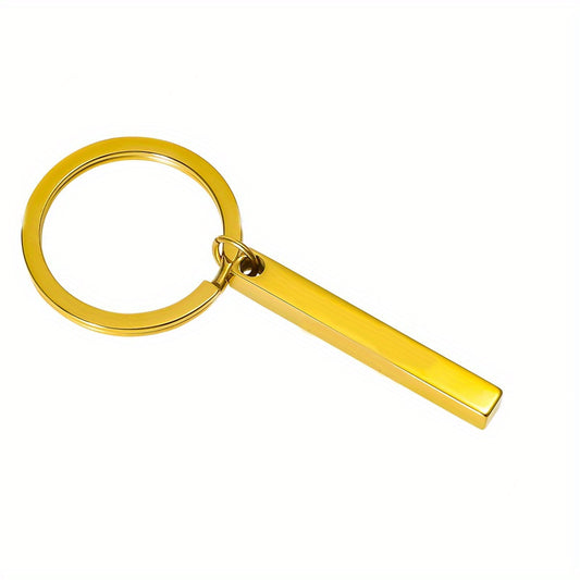 Custom 3D Bar Keychain For Men Stainless Steel Four Side Coordinates Keyring