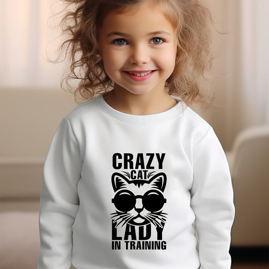 Girls Cat Pattern Crew Neck Sweatshirt Spring Fall Christmas Gift
