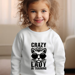 Girls Cat Pattern Crew Neck Sweatshirt Spring Fall Christmas Gift