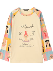 Cartoon Print Pajama Set Long Sleeve Crew Neck Top & Elastic Waistband Pants