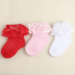 3 Pairs Baby Girl Lace Socks Silver Edge 0-6 Months