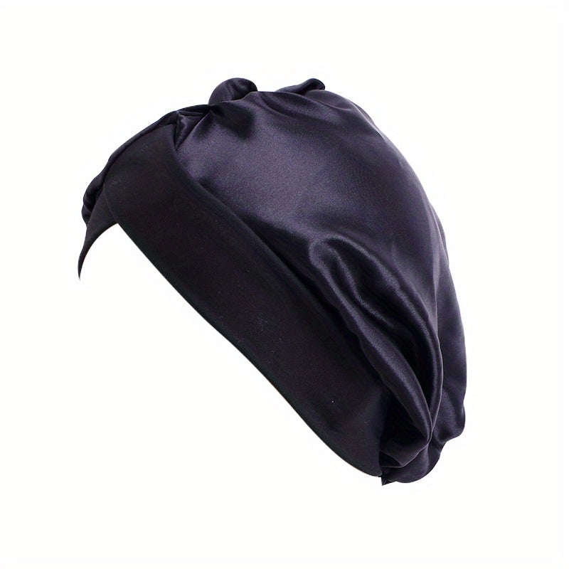 Stretchy Satin Turban Cap Solid Cross Head Wrap Elastic Bonnet