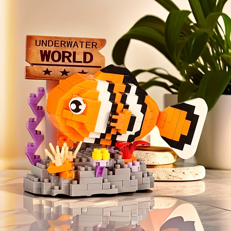Micro Building Blocks Clownfish Ocean Animal Model Assembly