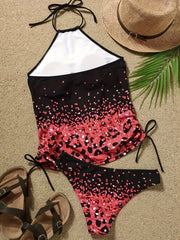 Glitter Tankini Set Lace Up Halter Cami Top Panty Swimsuit