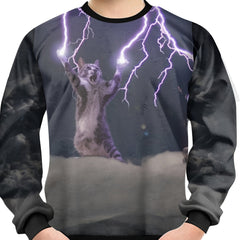 Lightning Cat Print Kid's Sweatshirt Pullover Long Sleeve Top