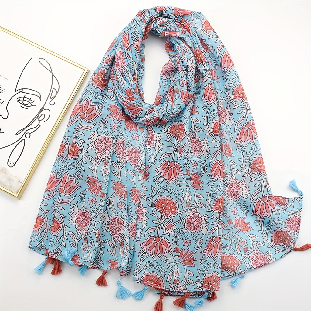 Boho Geometric Printed Scarf Tassel Shawl Vintage Head Wrap Women