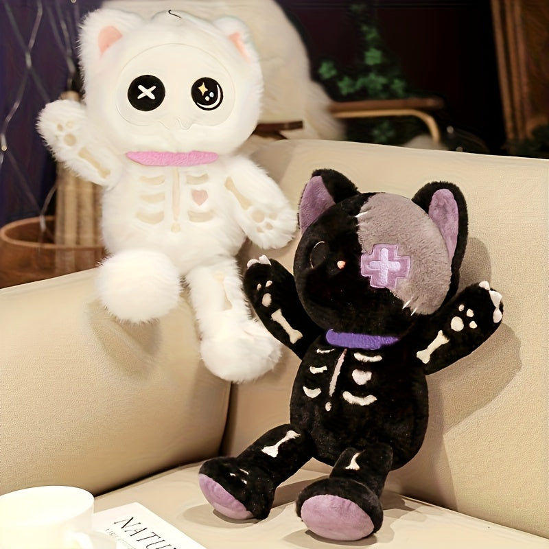 35in Skeleton Cat Plush Toy Soft Stuffed Doll Halloween Gift