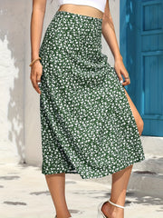 Floral Print Midi Skirt with Side Slit for Summer & Spring