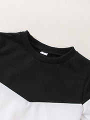 2pcs Baby Boys Splicing Pullover Sweatshirt & Pant Set