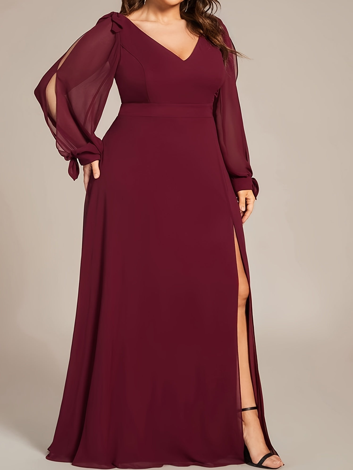 Split Sleeve V Neck Maxi Formal Dress