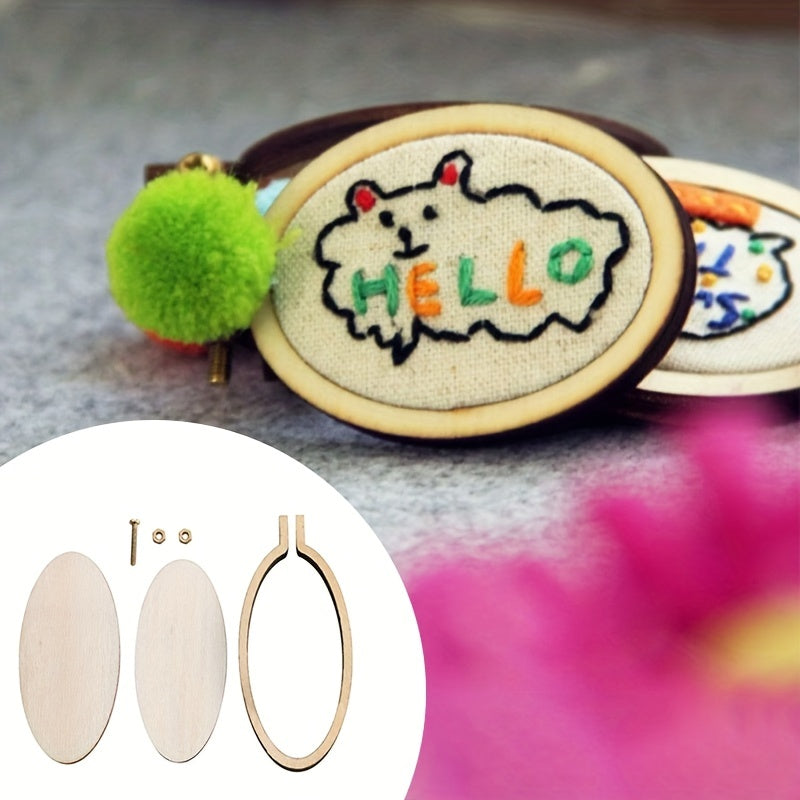 1pc Wooden Mini Small Embroidery Stretch Fixed Frame Round Oval Photo Frame