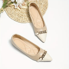 Chain Decor Flat Shoes Point Toe Slip On Lightweight Ballet Shoes