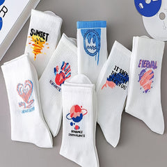 7 Pairs Cartoon Graffiti Socks Women's Stockings