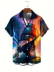 Men's 3D Print Casual Button Up Short Sleeve Shirt