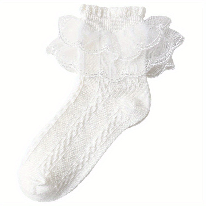 2Pairs Girls Lace Ruffle Princess Dance Socks Cotton Blend Kids Crew Socks