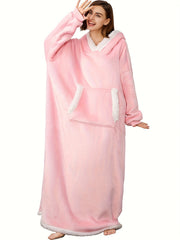 Women's Plus Winter Flannel Sherpa Hooded Robe