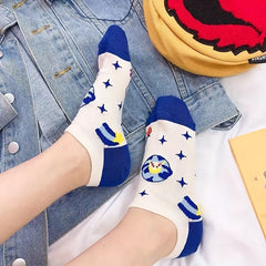 5 Pairs Cartoon Print Socks College Style Ankle Socks Women's Stockings