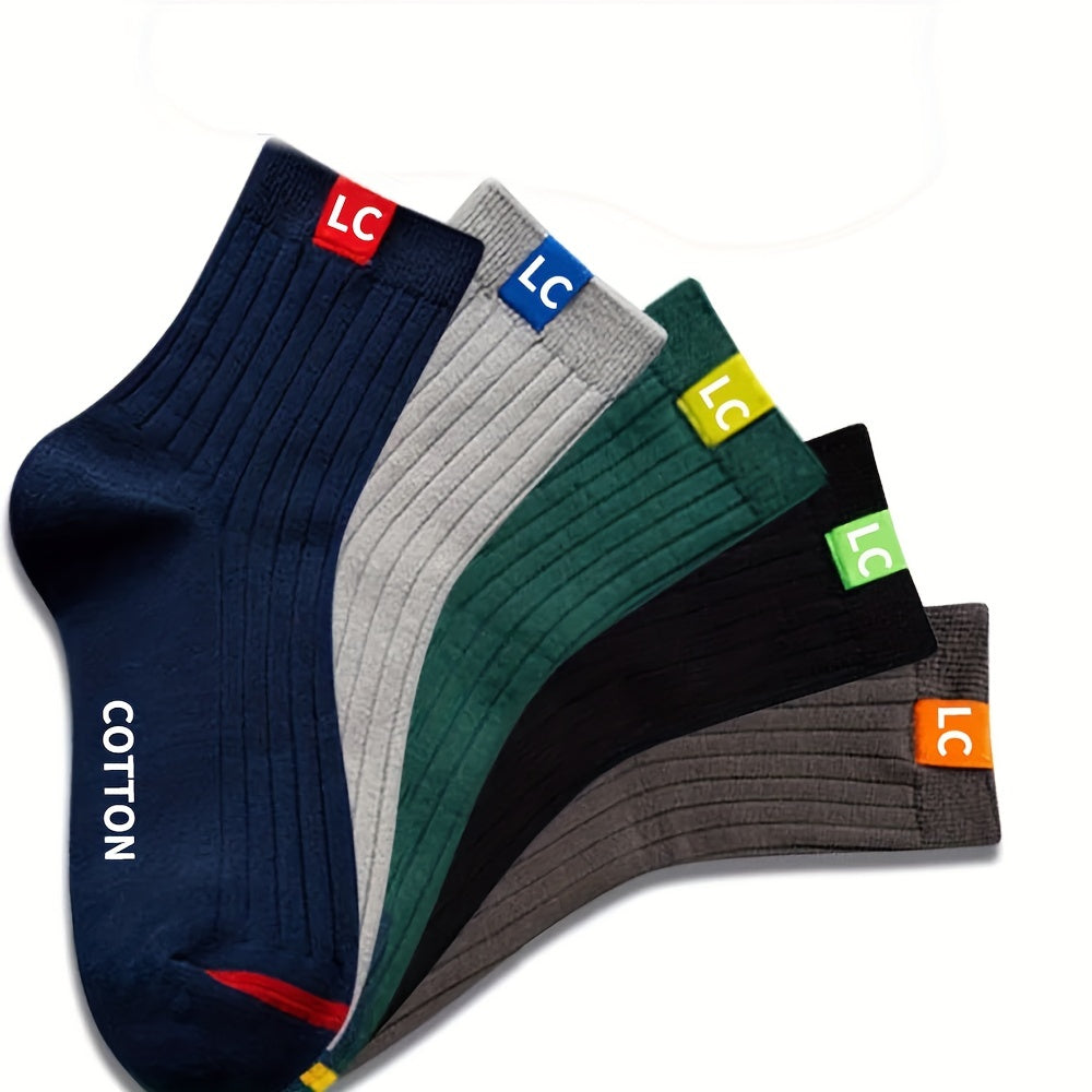 Men's Solid Crew Socks Breathable Comfy Casual Unisex Outdoor All Seasons