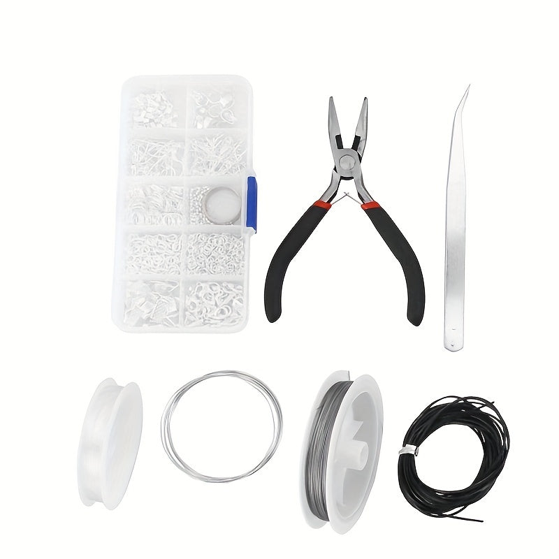 10 Grids Jewelry Accessories Set Open/Closed Rings & Lobster Clasp + Tool Pliers