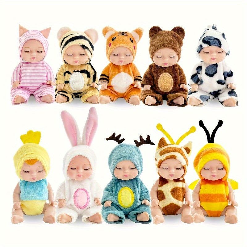 10pcs 4 inch Realistic Animal Costume Dolls Soft Plush Mini Stuffed Animals