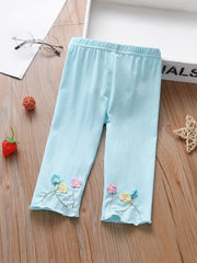Girls Floral Embroidered Leggings Breathable Casual Pants Summer