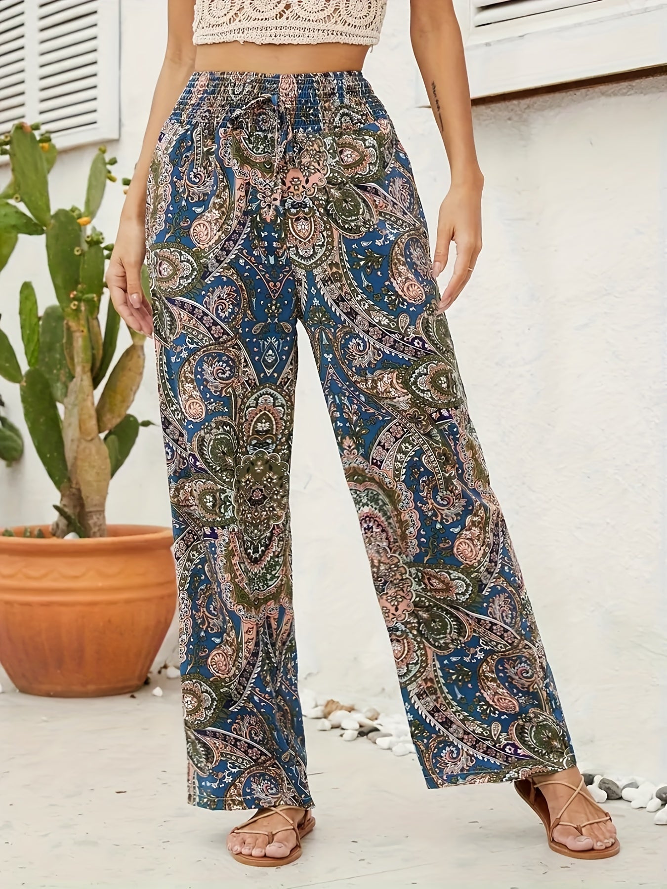 Paisley Print High Waist Boho Pants