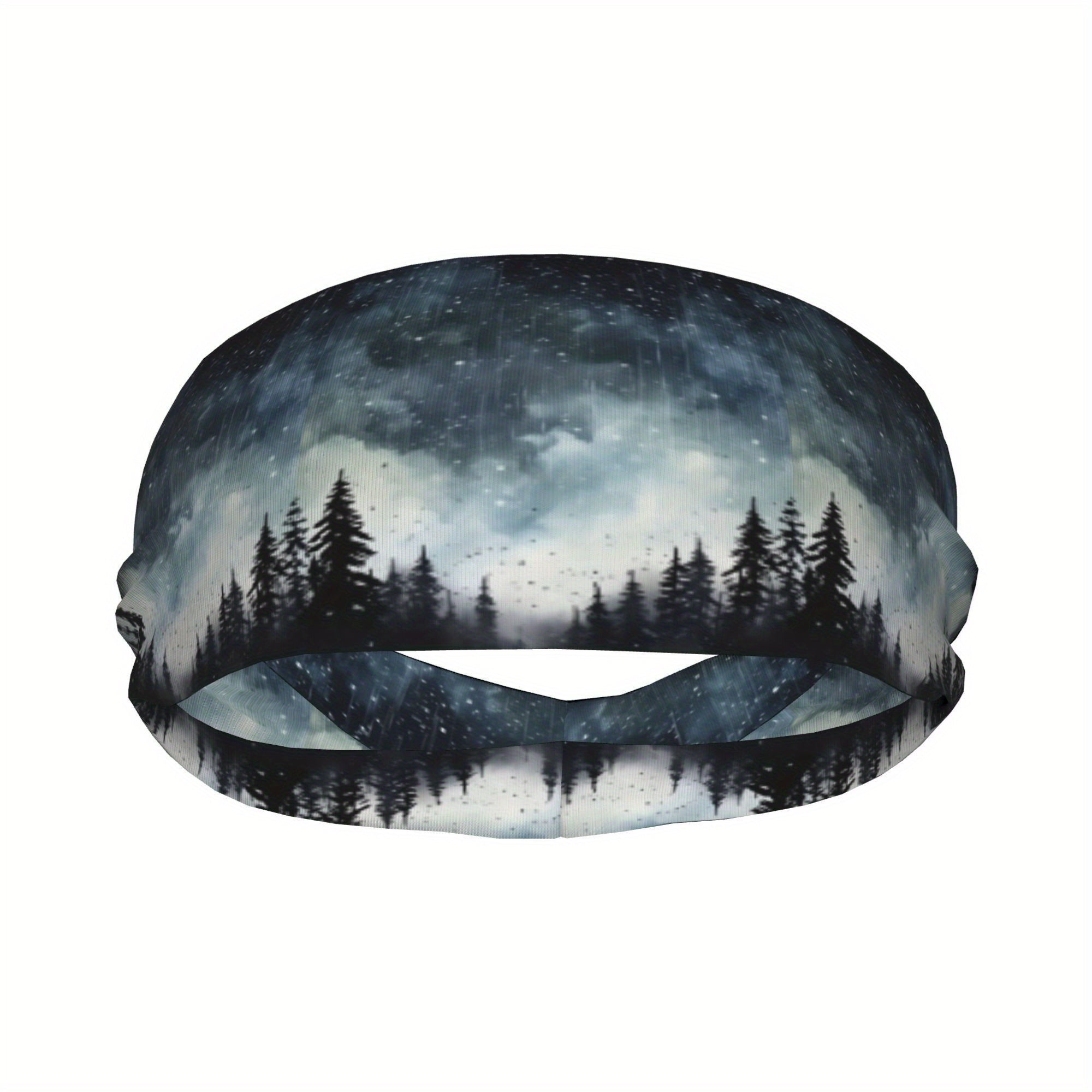 Unisex Sports Headband with Starry Night Forest Design