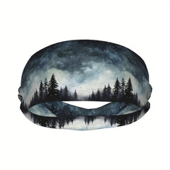 Unisex Sports Headband with Starry Night Forest Design