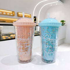 Sequined Straw Cup Portable Plastic Cup