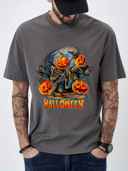 Pumpkin Print Men's Graphic Crew Neck T shirt Casual Comfy Tees
