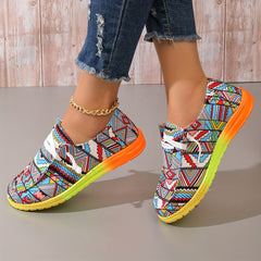 Women's Geometric Pattern Canvas Shoes Casual Lace Up Low Top Shoes