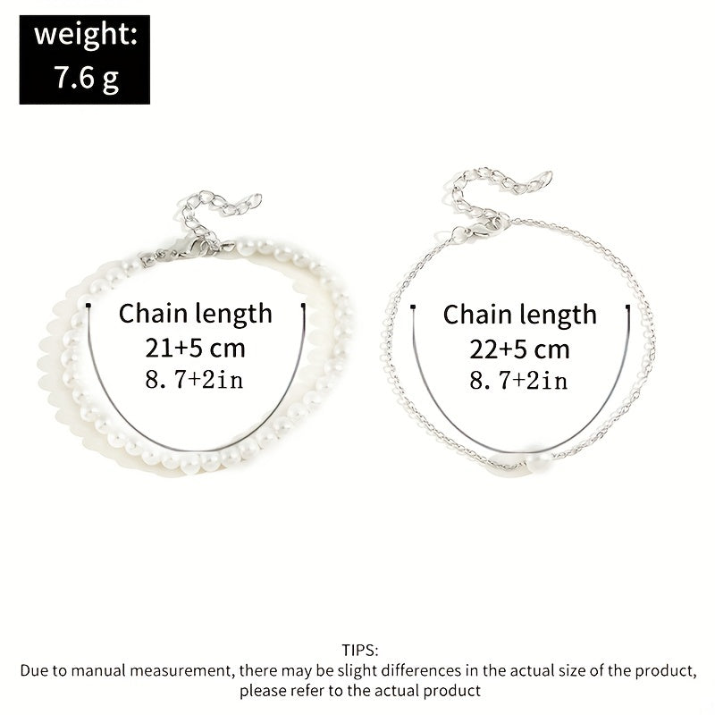 Stylish Double Layer Pearl Anklet Set for Men and Women