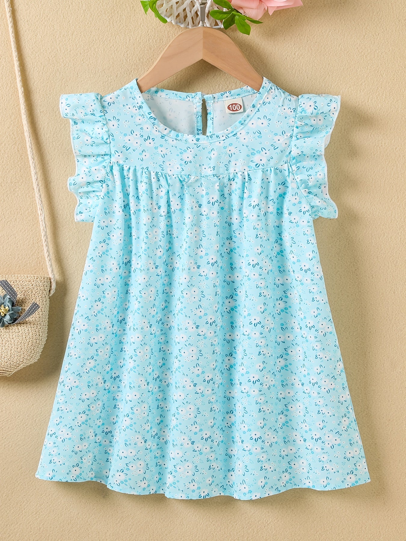 Girls Floral Dress Round Neck Sleeveless Ruffles Princess Dress Kids Summer Clot