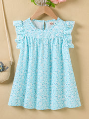 Girls Floral Dress Round Neck Sleeveless Ruffles Princess Dress Kids Summer Clot