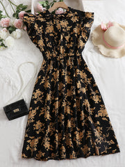 Floral Print Ruffle Sleeve Bow Knot Dress
