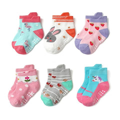 12pairs Kids Anti-skid Socks Cartoon Animal Pattern Toddlers Ankle Socks