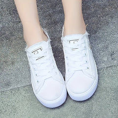 Women's Letter Patched Skate Shoes Raw Trim Lace Up Flatform Sneakers