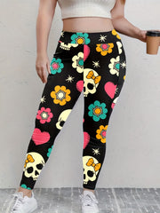 Halloween Leggings Women's Plus Funny Skull Print